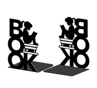 Peacoblue Metal Book Ends Stopper Holder Stand for Shelves Decorative, 13.46x10.9x20cm Modern Creative Heavy Duty Study Bookends Stoppers Holder Stand for Desk Shelf, 1 Pair (Book and Reading Girl)