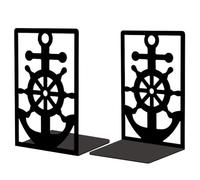 Peacoblue Metal Book Ends Stopper Holder Stand for Shelves Decorative, 13.5x11x20cm Modern Creative Heavy Duty Study Bookends Stoppers Holder Stand for Desk Shelf, 1 Pair (Anchor and Rudder)