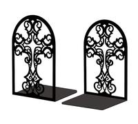 Peacoblue Metal Bookend Stopper Holder Stand for Shelves Decorative, 13.5x11x17 Modern Creative Heavy Duty Study Book End for Desk Shelf, 1 Pair (Cross)