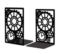 Peacoblue Metal Bookend Stopper Holder Stand for Shelves Decorative, 13.5x11x20 Modern Creative Heavy Duty Study Book End for Desk Shelf, 1 Pair (Steampunk Gear)