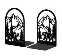Peacoblue Metal Bookend Stopper Holder Stand for Shelves Decorative, 13.5x11x20 Modern Creative Heavy Duty Study Book End for Desk Shelf, 1 Pair (Mountain and Forest with Bear)