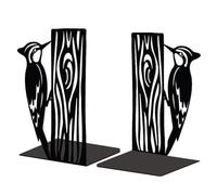 Peacoblue Metal Bookend Stopper Holder Stand for Shelves Decorative, 13.5x11x20 Modern Creative Heavy Duty Study Book End for Desk Shelf, 1 Pair (Woodpecker and Wood Pile)
