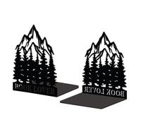 Peacoblue Metal Bookend Stopper Holder Stand for Shelves Decorative, 5.3"x4.3"x6.3" Modern Creative Heavy Duty Study Book End for Desk Shelf, 1 Pair (Mountains and Forests)