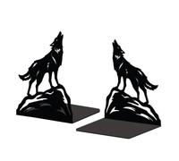 Peacoblue Metal Bookend Stopper Holder Stand for Shelves Decorative, 5.3"x4.3"x6.4" Modern Creative Heavy Duty Study Book End for Desk Shelf, 1 Pair (Howling Wolf)
