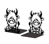 Peacoblue Metal Bookend Stopper Holder Stand for Shelves Decorative, 5.3"x4.3"x6.5" Modern Creative Heavy Duty Study Book End for Desk Shelf, 1 Pair (Highland Cattle)