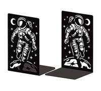 Peacoblue Metal Bookend Stopper Holder Stand for Shelves Decorative, 5.3"x4.3"x7.9" Modern Creative Heavy Duty Study Book End for Desk Shelf, 1 Pair (Space Astronauts)