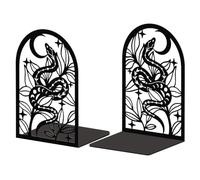 Peacoblue Metal Bookend Stopper Holder Stand for Shelves Decorative, 5.3"x4.3"x7.9" Modern Creative Heavy Duty Study Book End for Desk Shelf, 1 Pair (Bohemia Snake and Flower)