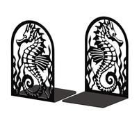 Peacoblue Metal Bookend Stopper Holder Stand for Shelves Decorative, 5.3"x4.3"x7.9" Modern Creative Heavy Duty Study Book End for Desk Shelf, 1 Pair (Seahorse)