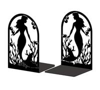 Peacoblue Metal Bookend Stopper Holder Stand for Shelves Decorative, 5.3"x4.3"x7.9" Modern Creative Heavy Duty Study Book End for Desk Shelf, 1 Pair (Mermaid)