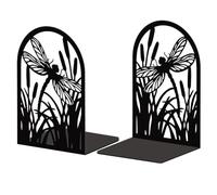 Peacoblue Metal Bookend Stopper Holder Stand for Shelves Decorative, 5.3"x4.3"x7.9" Modern Creative Heavy Duty Study Book End for Desk Shelf, 1 Pair (Dragonfly)