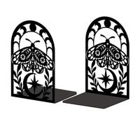 Peacoblue Metal Bookend Stopper Holder Stand for Shelves Decorative, 5.3"x4.3"x7.9" Modern Creative Heavy Duty Study Book End for Desk Shelf, 1 Pair (Moth)