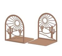Peacoblue Metal Bookends for Shelves, Modern Decor Heavy Duty Study Book Support Stoppers for Office, Desk, Shelf, Room 5.3"x4.3"x6.1" Cast Iron Simple Brown Book ends, 1 Pair (Bohemian Landscape)