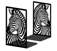 Peacoblue Metal Bookends for Shelves, Modern Decorative Heavy Duty Study Book Ends Stoppers for Office, Desk, Shelf, Room 5.3"x4.3"x7.9" Cast Iron Simple Tall Bookends 1 Pair (Zebra)