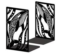Peacoblue Metal Bookends for Shelves, Modern Decorative Heavy Duty Study Book Ends Stoppers for Office Desk Shelf, Room 5.3"x4.3"x7.9" Cast Iron Tall Bookends 1 Pair (Whales in the Ocean)