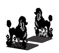Peacoblue Metal Bookends for Shelves, Modern Decorative Heavy Duty Study Book Ends Stoppers for Office, Desk, Shelf, Room 5.3"x4.3"x6.5" Cast Iron Simple Tall Bookends 1 Pair (Poodle Dog and Flowers)