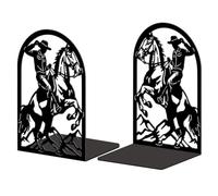 Peacoblue metal Bookends for Shelves, Modern Decorative Heavy Duty Study Book Ends Stoppers for Office, Desk, Shelf, Room 5.3"x4.3"x7.9" Cast Iron Simple Tall Bookends 1 Pair (Cowboy Horse Riding)