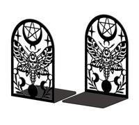 Peacoblue Metal Bookends for Shelves, Modern Decorative Heavy Duty Study Book Ends Stoppers for Office, Desk, Shelf, Room 5.3"x4.3"x7.9" Cast Iron Simple Tall Bookends 1 Pair (Death Moth)