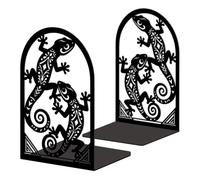 Peacoblue Metal Bookends for Shelves, Modern Decorative Heavy Duty Study Book Ends Stoppers for Office, Desk, Shelf, Room 5.3"x4.3"x7.9" Cast Iron Simple Tall Bookends 1 Pair (Geckos)