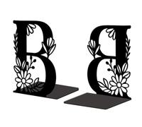 Peacoblue Metal Bookends for Shelves, Modern Decorative Heavy Duty Study Book Ends Stoppers for Office, Desk, Shelf, Room 5.3"x4.3"x7.1" Cast Iron Simple Tall Bookends 1 Pair (Letter B with Flower)