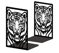 Peacoblue Metal Bookends for Shelves, Modern Decorative Heavy Duty Study Book Ends Stoppers for Office, Desk, Shelf, Room 5.3"x4.3"x7.9" Cast Iron Simple Tall Bookends 1 Pair (Tiger Head)