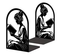 Peacoblue Metal Bookends for Shelves, Modern Decorative Heavy Duty Study Book Ends Stoppers for Office, Desk, Shelf, Room 5.3"x4.3"x7.9" Cast Iron Simple Tall Bookends 1 Pair (Reading)