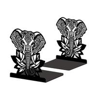 Peacoblue Metal Bookends for Shelves, Modern Decorative Heavy Duty Study Book Ends Stoppers for Office Desk Shelf, Room 5.3"x4.3"x5.9" Cast Iron Tall Bookends 1 Pair (Boho Elephant with Lotus Flower)