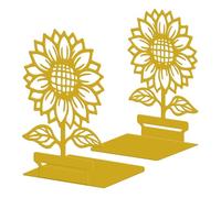 Peacoblue Metal Bookends for Shelves, Modern Decorative Heavy Duty Study Book Ends Stoppers for Office, Desk, Shelf, Room 5.3"x4.3"x7.9" Cast Iron Simple Tall Bookends 1 Pair (Potted Sunflowers)