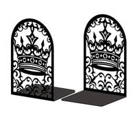 Peacoblue Metal Bookends for Shelves, Modern Decorative Heavy Duty Study Book Ends Stoppers for Office Desk Crown Cast Iron Simple Tall Bookends 1 Pair (Crown)