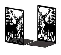 Peacoblue Metal Bookends for Shelves, Modern Decorative Heavy Duty Study Book Ends Stoppers for Office, Desk, Shelf, Room 5.3"x4.3"x7.9" Cast Iron Simple Tall Bookends 1 Pair (Deer and Forest)