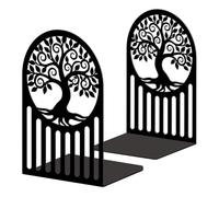 Peacoblue Metal Bookends for Shelves, Modern Decorative Heavy Duty Study Book Ends Stoppers for Office, Desk, Shelf, Room 5.3"x4.3"x7.9" Cast Iron Simple Tall Bookends 1 Pair (Tree Of Life Pattern)