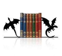 Peacoblue Metal Bookends for Shelves, Modern Decorative Heavy Duty Study Book Ends Stoppers for Office, Desk, Shelf, Room 1.18"x7.48"x6.3" Cast Iron Simple Tall Bookends 1 Pair (Dragon)