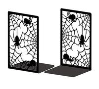 Peacoblue Metal Bookends for Shelves, Modern Decorative Heavy Duty Study Book Ends Stoppers for Office, Desk, Shelf, Room 5.3"x4.3"x7.9" Cast Iron Simple Tall Bookends 1 Pair (Spider and Spider Web)