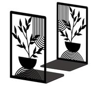 Peacoblue Metal Bookends for Shelves, Modern Decorative Heavy Duty Study Book Ends Stoppers for Office, Desk, Shelf, Room 5.3"x4.3"x7.9" Cast Iron Simple Tall Bookends 1 Pair (Bohemian Leaves)