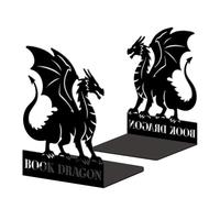 Peacoblue Metal Bookends for Shelves, Modern Decorative Heavy Duty Study Book Ends Stoppers for Office, Desk, Shelf, Room 5.3"x4.3"x6.9" Cast Iron Simple Tall Bookends 1 Pair (Dragon)