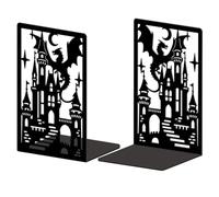 Peacoblue Metal Bookends for Shelves, Modern Decorative Heavy Duty Study Book Ends Stoppers for Office, Desk, Shelf, Room 13.5x11x20CM Cast Iron Simple Tall Bookends 1 Pair (Dragon and Castle)