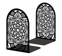 Peacoblue Metal Bookends for Shelves, Modern Decorative Heavy Duty Study Book Ends Stoppers for Office, Desk, Shelf, Room 5.3"x4.3"x7.9" Cast Iron Simple Tall Bookends 1 Pair (Mandala Pattern)