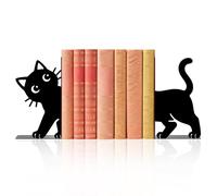 Peacoblue Metal Bookends for Shelves, Modern Decorative Heavy Duty Study Book Ends Stoppers for Office, Desk, Shelf, Room 1.18"x6.9"x5.9" Cast Iron Simple Tall Bookends 1 Pair (Peeping Cat)