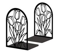 Peacoblue Metal Bookends for Shelves, Modern Decorative Heavy Duty Study Book Ends Stoppers for Office, Desk, Shelf, Room 13.5x11x20CM Cast Iron Simple Tall Bookends 1 Pair (Tulips)