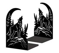Peacoblue Metal Bookends for Shelves, Modern Decorative Heavy Duty Study Book Ends Stoppers for Office Desk Shelf, Room 5.3"x4.3"x7.9" Cast Iron Tall Bookends 1 Pair (Wolf Howling under Moon)