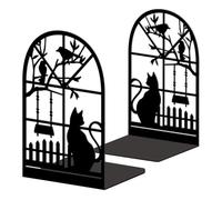 Peacoblue Metal Bookends for Shelves, Modern Decorative Heavy Duty Study Book Ends Stoppers for Office Desk Shelf, Room 5.3"x4.3"x7.9" Cast Iron Tall Bookends 1 Pair (Cat by the Window)