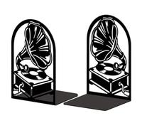 Peacoblue metal Bookends for Shelves, Modern Decorative Heavy Duty Study Book Ends Stoppers for Office, Desk, Shelf, Room 5.3"x4.3"x7.9" Cast Iron Simple Tall Bookends 1 Pair (Phonograph)