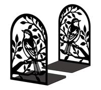 Peacoblue Metal Bookends for Shelves, Modern Decorative Heavy Duty Study Book Ends Stoppers for Office, Desk, Shelf, Room 5.3"x4.3"x7.9" Cast Iron Simple Tall Bookends 1 Pair (Sparrow on Branches)