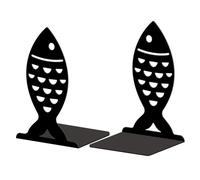 Peacoblue Metal Bookends for Shelves, Modern Decorative Heavy Duty Study Book Ends Stoppers for Office, Desk, Shelf, Room 13 * 11 * 20CM Cast Iron Simple Tall Bookends 1 Pair (Simple Fish)