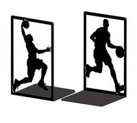 Peacoblue metal Bookends for Shelves, Modern Decorative Heavy Duty Study Book Ends Stoppers for Office, Desk, Shelf, Room 5.3"x4.3"x7.9" Cast Iron Simple Tall Bookends 1 Pair (Basketball)