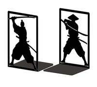 Peacoblue metal Bookends for Shelves, Modern Decorative Heavy Duty Study Book Ends Stoppers for Office, Desk, Shelf, Room 5.3"x4.3"x7.9" Cast Iron Simple Tall Bookends 1 Pair (Japanese Samurai)