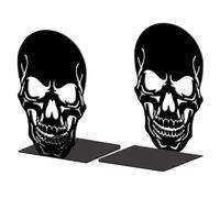 Peacoblue Metal Bookends for Shelves, Modern Decorative Heavy Duty Study Book Ends Stoppers for Office, Desk, Shelf, Room 5.3"x4.3"x7.9" Cast Iron Simple Tall Bookends 1 Pair (skull)