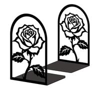 Peacoblue Metal Bookends for Shelves, Modern Decorative Heavy Duty Study Book Ends Stoppers for Office, Desk, Shelf, Room 5.3"x4.3"x7.9" Cast Iron Simple Tall Bookends 1 Pair (Rose Flower)
