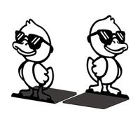 Peacoblue Metal Bookends for Shelves, Modern Decorative Heavy Duty Study Book Ends Stoppers for Office Desk Cute Duck with Sunglasses Cast Iron Simple Tall Bookends 1 Pair (Cute Duck with Sunglasses)