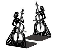 Peacoblue Metal Bookends for Shelves, Modern Decorative Heavy Duty Study Book Ends Stoppers for Office, Desk, Shelf, Room 5.3"x4.3"x7.9" Cast Iron Simple Tall Bookends 1 Pair (Cellist Playing Cello)