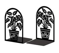 Peacoblue Metal Bookends for Shelves, Modern Decorative Heavy Duty Study Book Ends Stoppers for Office Desk Potted Plants Cast Iron Simple Tall Bookends 1 Pair (Potted Plants)